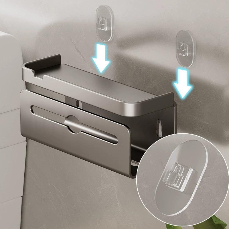 Wandmontierter Toilettenpapierhalter, bohrfreier Badezimmer-Organizer mit Handyablage