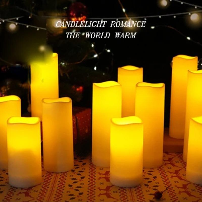 9/12/24PCS Flameless LED Candle Light Creative Wishing Christmas Decorative Column Candle Fake Plastic Candle Battery Powered Home Wedding
