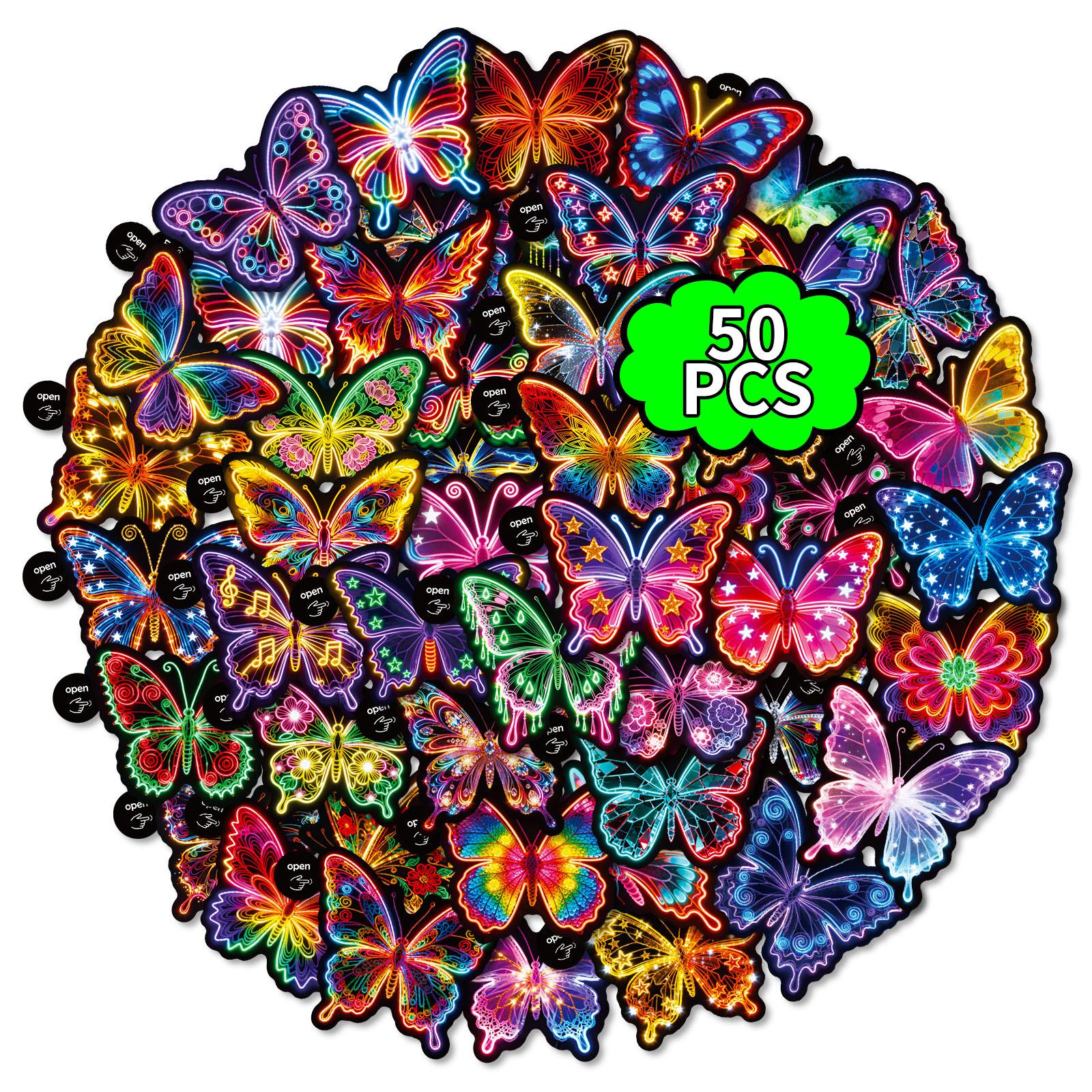 50 Small Handle Neon Colorful Butterfly Graffiti Stickers Easy To Tear Children Diy Stickers