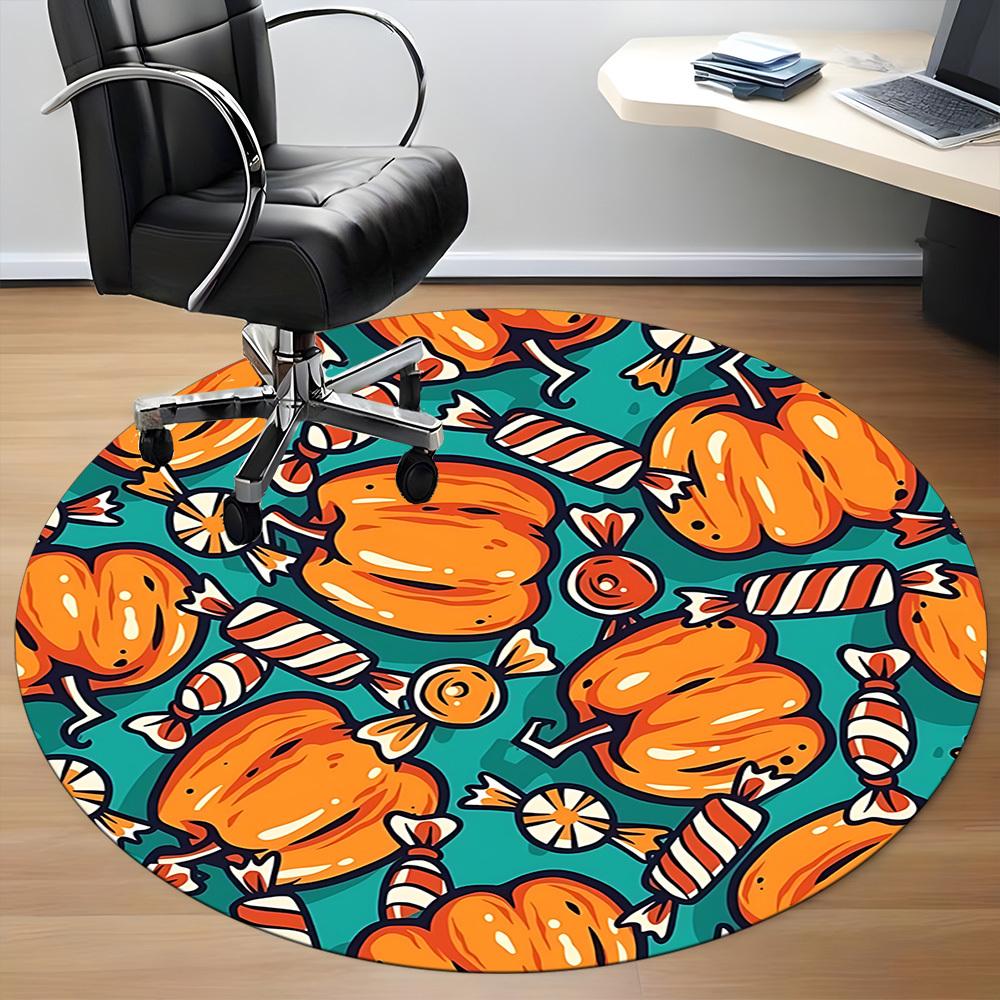 1pc Halloween Pumpkin Carpet, Round Non Slip Durable Large Size Office Carpet, Suitable for Office