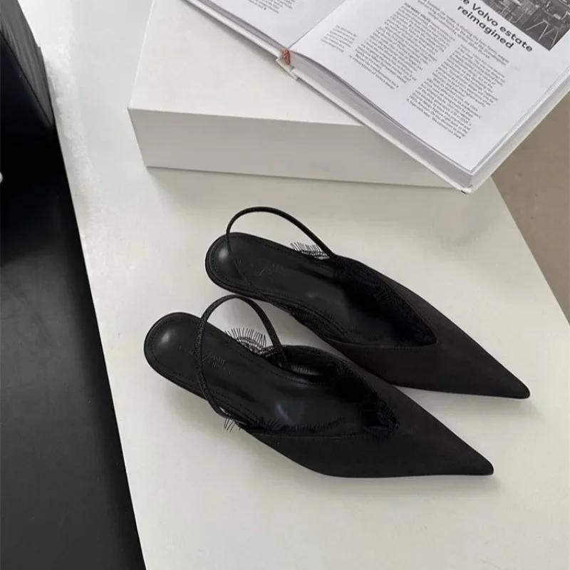 Shoes Female 2025 Summer Mules Women's Sandals Fashion Lace Trimmed Dress Sandals Women Pointed Toe Slip on Shoes Women Zapatos