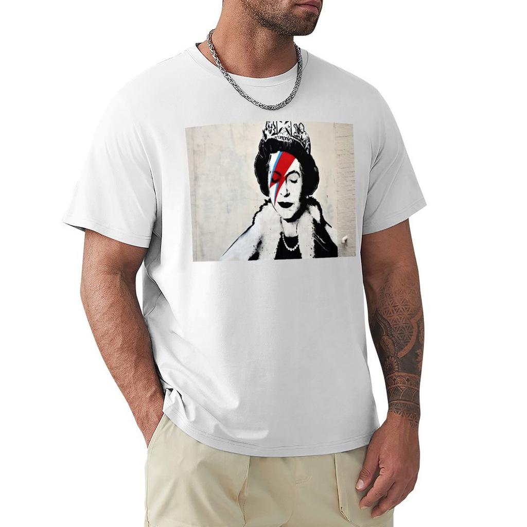 Bansky Street Art Queen Elizabeth Lightning Bowie Tshirt Casual Basic Street Style Tshirt