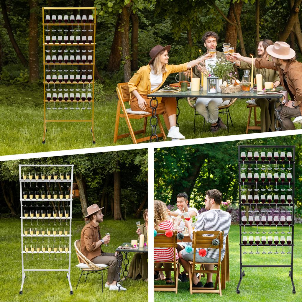 5-Tier Steel Champagne Display Stand,White/Black/Gold Champagne Glass Holder Floor Mounted 66*40*172cm for Party