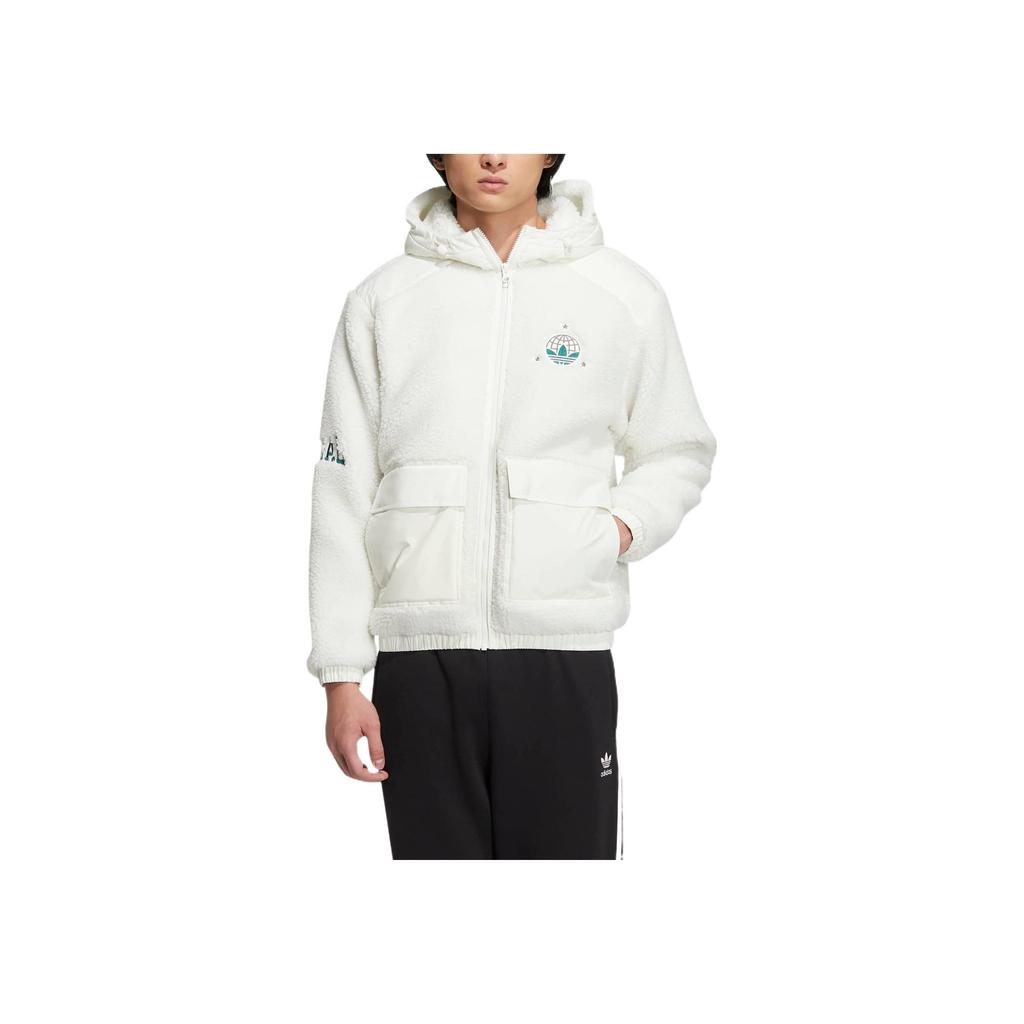 Adidas Originals Trefoil Solid Patch Logo Stand Collar Fleece Jacket Unisex Jackets White HS2005