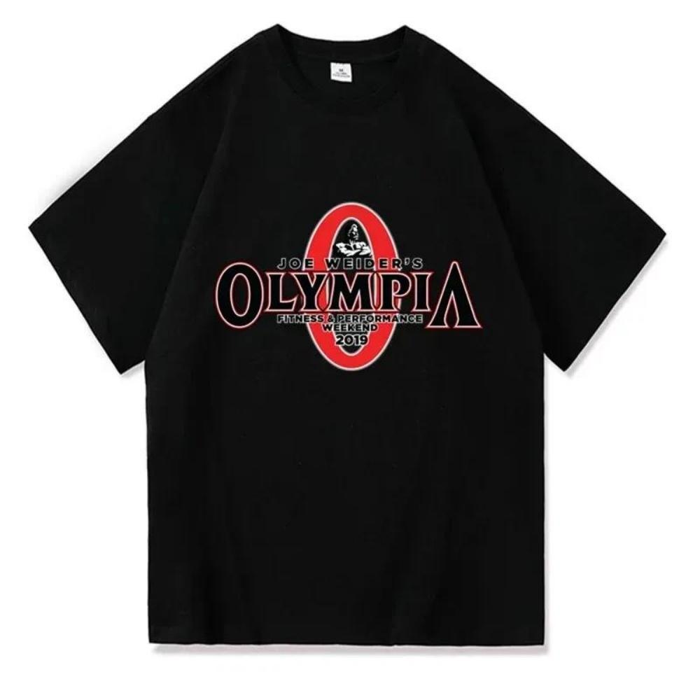 2023 Лето Новые OLYMPIA Мужские Спортивные Тренажерные Залы 100% Хлопок Футболка Мужские Повседневные О-образные Вырезы Базовые Футболки Мужские Высококачественные Классические Топы Одежда S чёрный