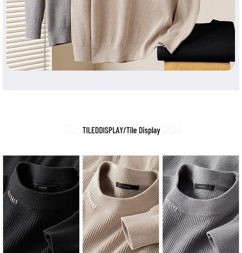 Men's Wool Lyocell Round Neck Sweater - 2024 Autumn/Winter Collection, Long Sleeve High-End Knitted Solid Warm Layer.