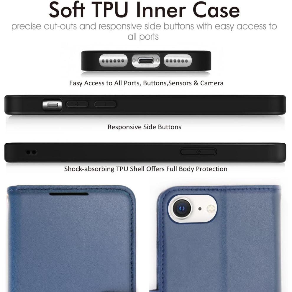 iPhone SE 2022 5G / 2020, iPhone 8/7/6 Leather Wallet Case, Flip Case Cover, Card Holder, Stand, Wrist Strap - PU Leather, Magnetic Closure Case