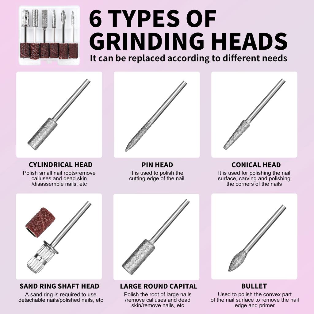 Electric Nail Drill Professional USB Portable Nail Drill Pen Low Voice Nail File for Acrylic Gel Nails Manicure Salon Use