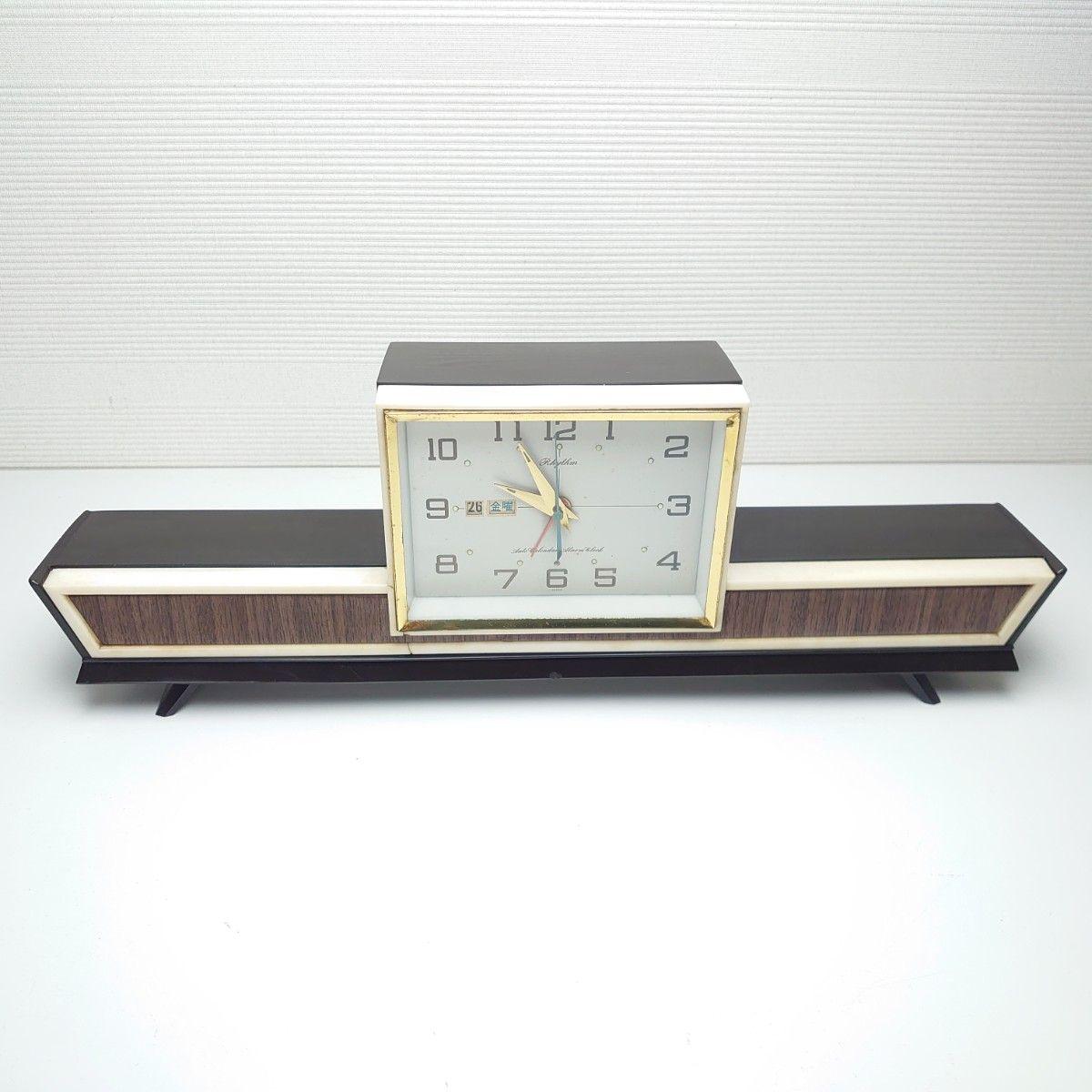 Used [Showa Retro] Rhythm Clock Alarm Clock Table Clock with Calendar Vintage Interior