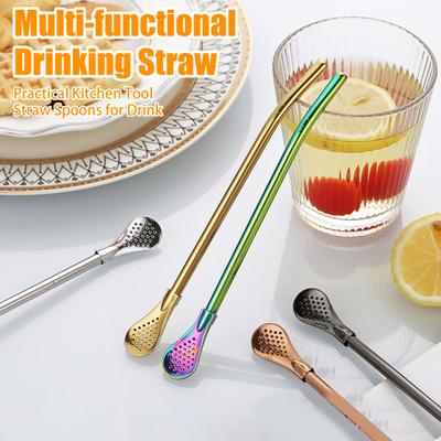 Stainless Steel Straw Spoon for Drinks Reusable Tea Filter Stirring Straws Multi-Functional Leak-proof Drinking Straw for Various Beverages