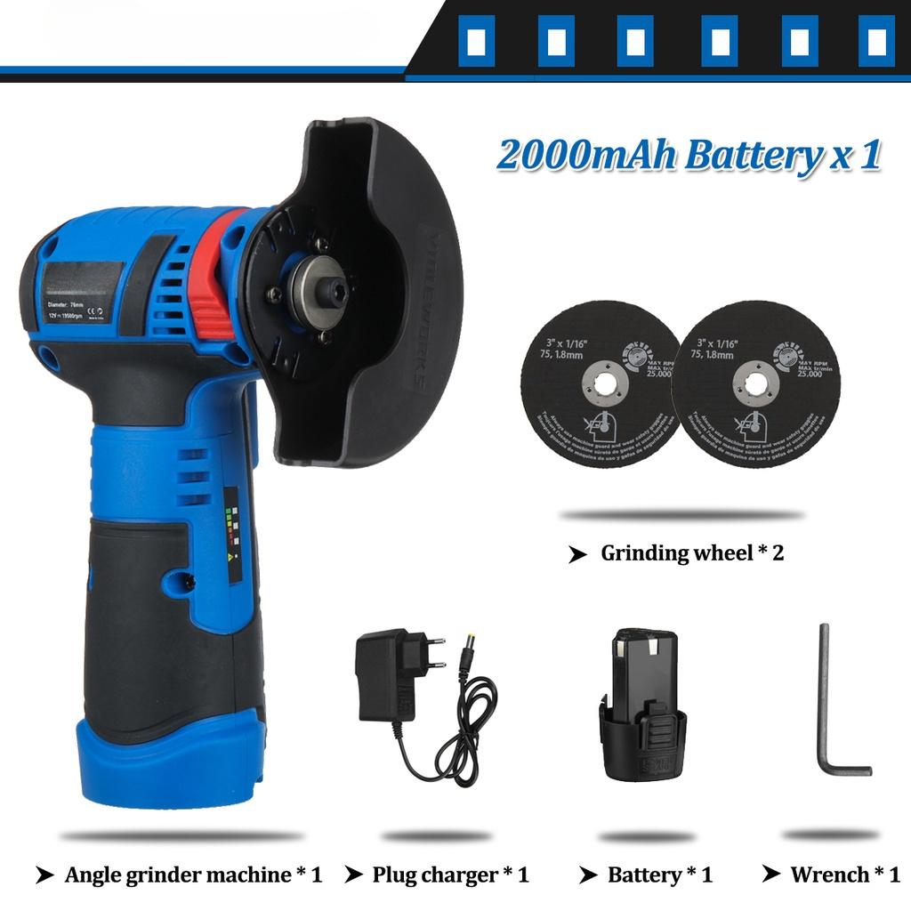 12V Electric Power Cutter with Cutting Wheels Battery Brushless Angle Grinder 2000W Mini Cordless Polishing Grinding Machine