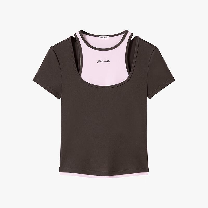 MISS SIXTY 2026 Summer Fake Two-Piece Color-Blocked T-Shirt L