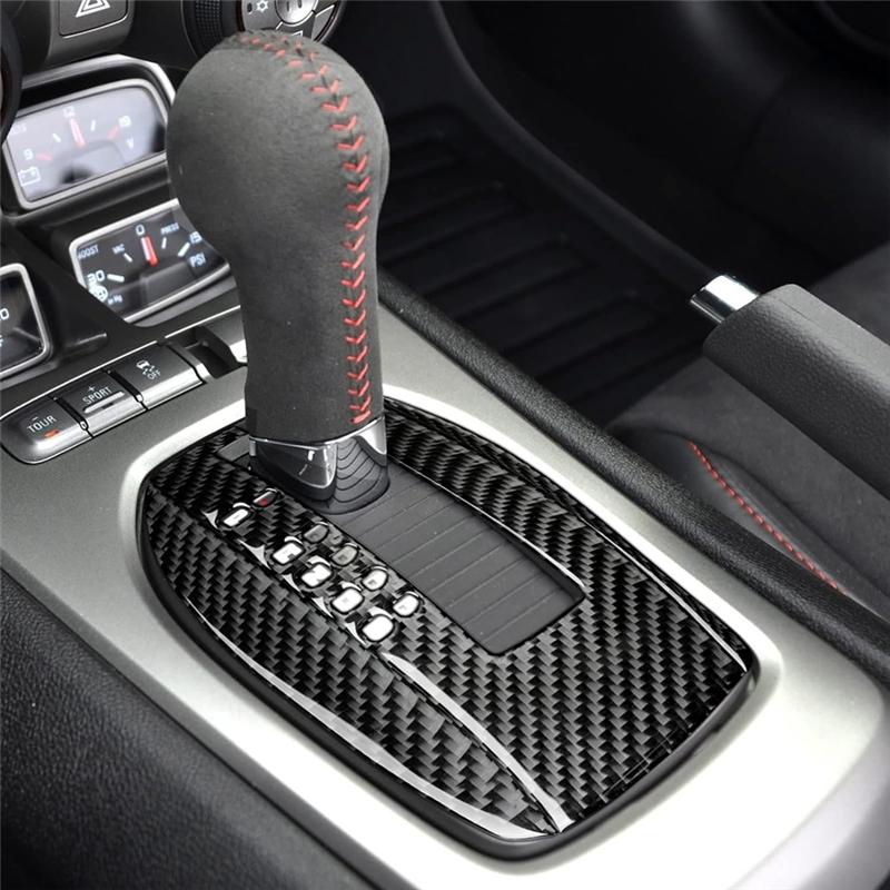 Carbon Fiber For  Camaro 2010-2015 LHD Car Gear Shift Panel Cover Decal Trim Interior Accessories Carbon Fiber Pattern