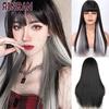 XINRAN Lange gerade weinrote Perücke mit Pony, synthetische Perücken für Frauen, hitzebeständiges Naturhaar für die tägliche Halloween-Cosplay-Party