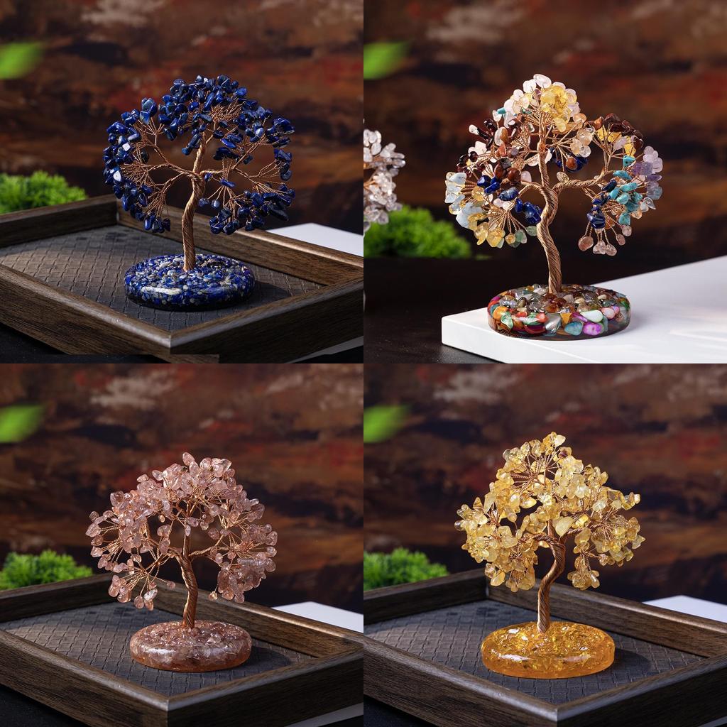 Natural Crystal Wealth Tree Home Decor With Rainbow Colors For Living Room Display