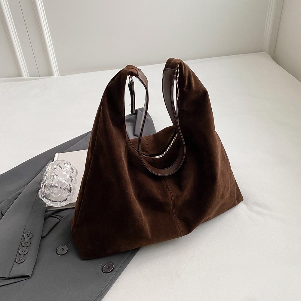 Women Suede Shoulder Bag with Zipper Hobo Bags Large Capacity Handbag Slouchy Bag Commuter Travel Bag Purses and Handbags