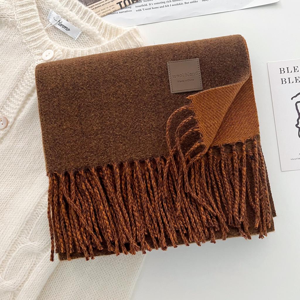 Solid color wool scarf shawl women's autumn and winter senior sense versatile fringed warm scarf couple student