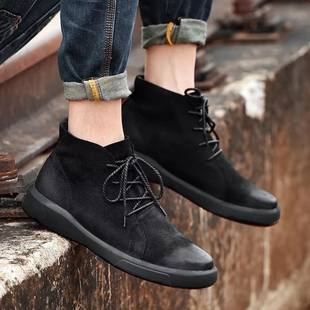Fashion Men's Boots English Style Leather Shoes Men's Ankle Boots  Autumn and Winter High Top Men's Shoes Retro Fashion Casual Boots