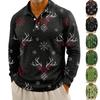 Men's Casual Christmas Print Button Long Sleeve Shirt