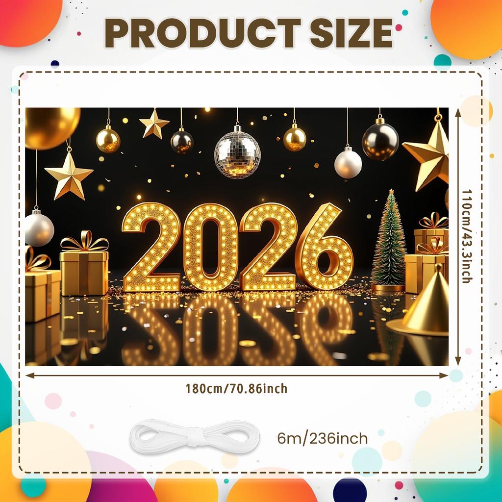 New Year Decor Lightweight Material Party Decoration Event Backdrop Decorative Design 2026 Celebration Banner For New Year Party