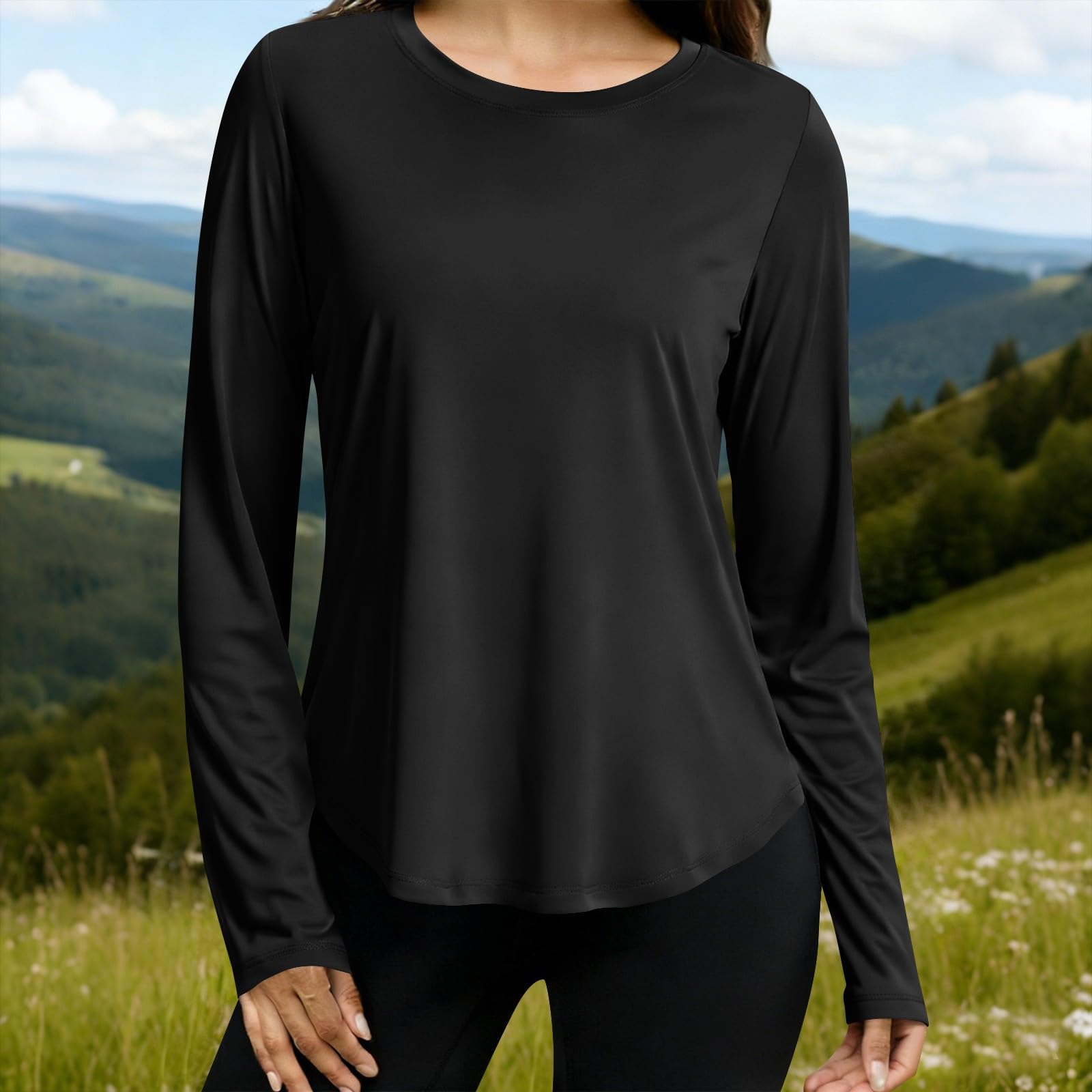 

Women s Round-Neck Breathable Sweatshirt: Loose-Fitting Long-Sleeve Yoga Top L чёрный