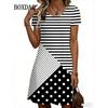 Summer New Women's Dresses 3D Striped Polka Dot Simple Printed Short Sleeve Dress Casual Fashion Plus Size Woman's Clothing
