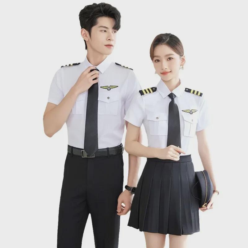 Dámská profesionální bílá košile s krátkým rukávem - Formální uniforma pro vysokorychlostní železnici a letušky