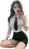 SUNNYSTEP See-Through Teacher Cosplay Costume, Plus Sizes S-6L, Sexy Miniskirt, Teacher, Secretary, Female Teacher, Office Lady, Receptionist, Suit (B