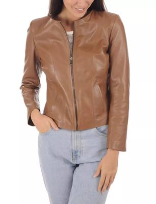 Leather Handmade Women's Jacket Brown Genuine Lambskin Stylish Biker Motorcycle