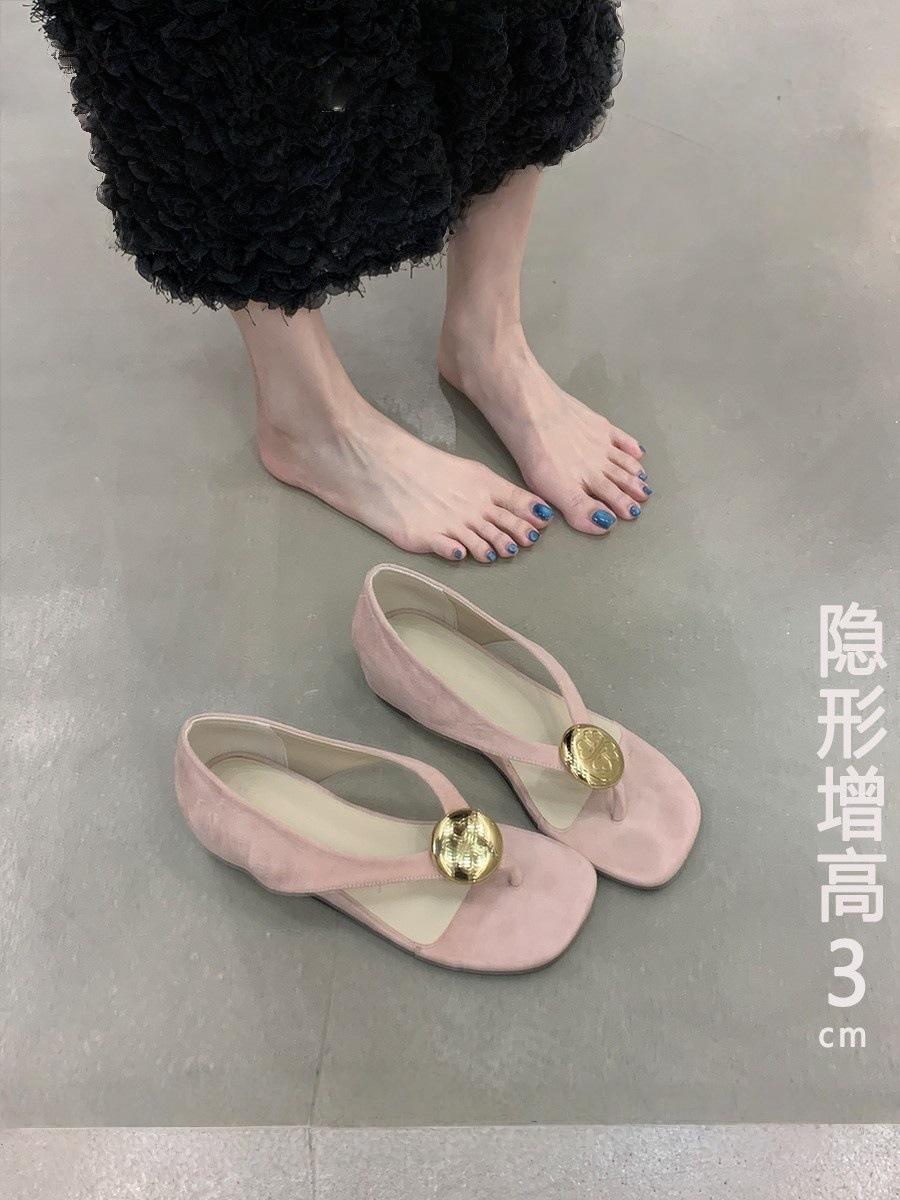 

4cm inner height increase pinch sandals fairy shoes 2025 summer with skirt square head French cool shoes 35 розовый