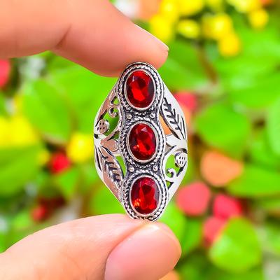 Natural Mozambique Garnet Gemstone 925 Sterling Silver Gift Ring Size 8 M1J80