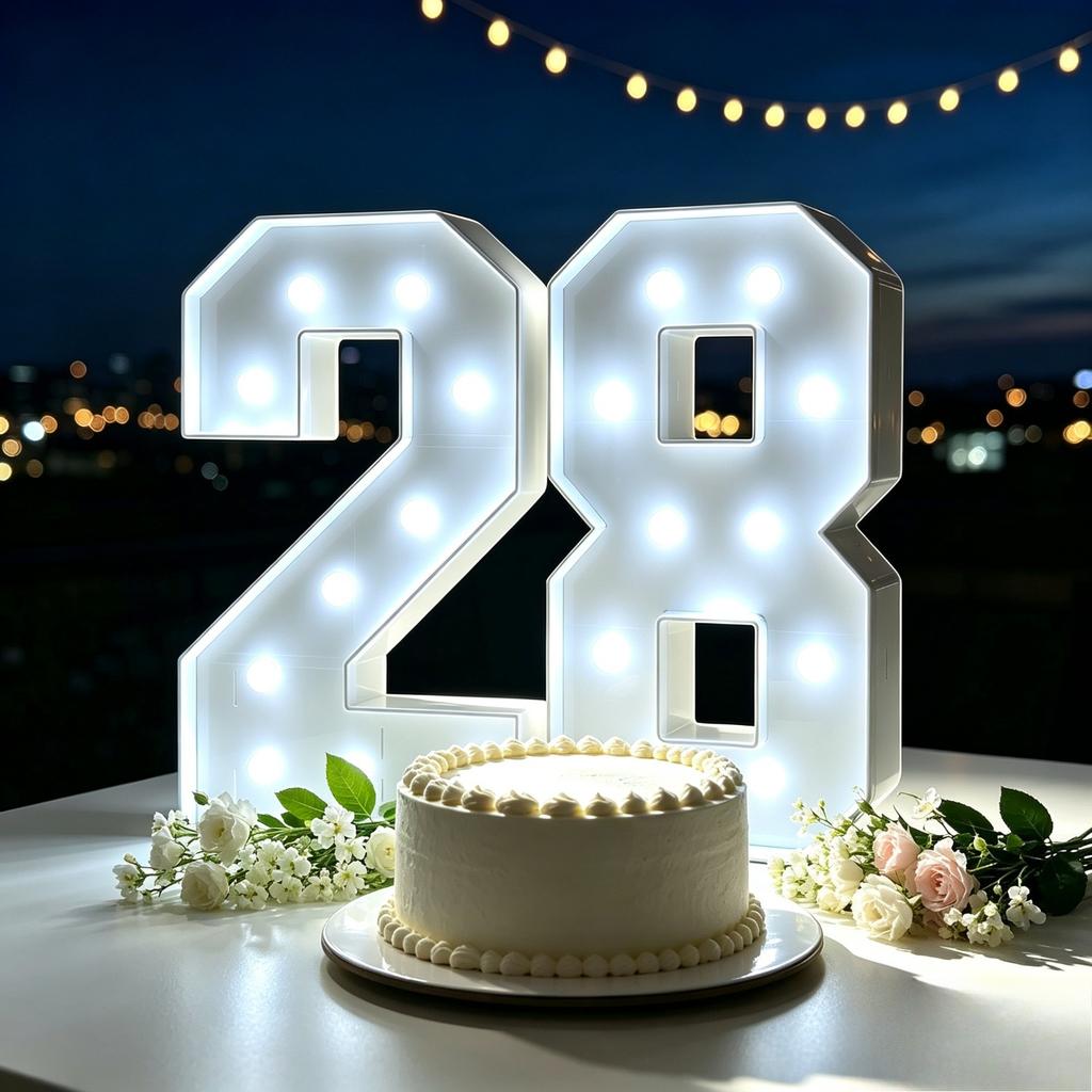 2pcs/set 73cm Lighting Double Number 28 KT Board,Glowing Sign,Perfect Photo Booth Backdrop for 28th Birthday,82th Anniversary,Graduation Holiday Party