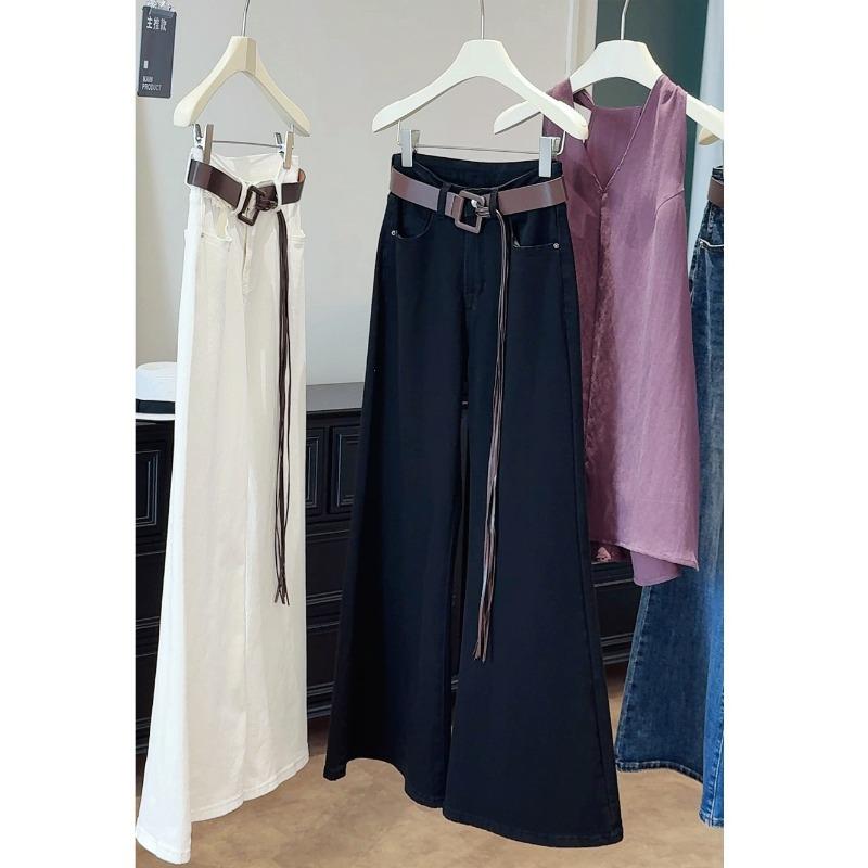 

Качественные джинсовые брюки широкого кроя женские осенние новые повседневные с высокой посадкой свободные и слегка тонкие прямые брюки XL чёрный