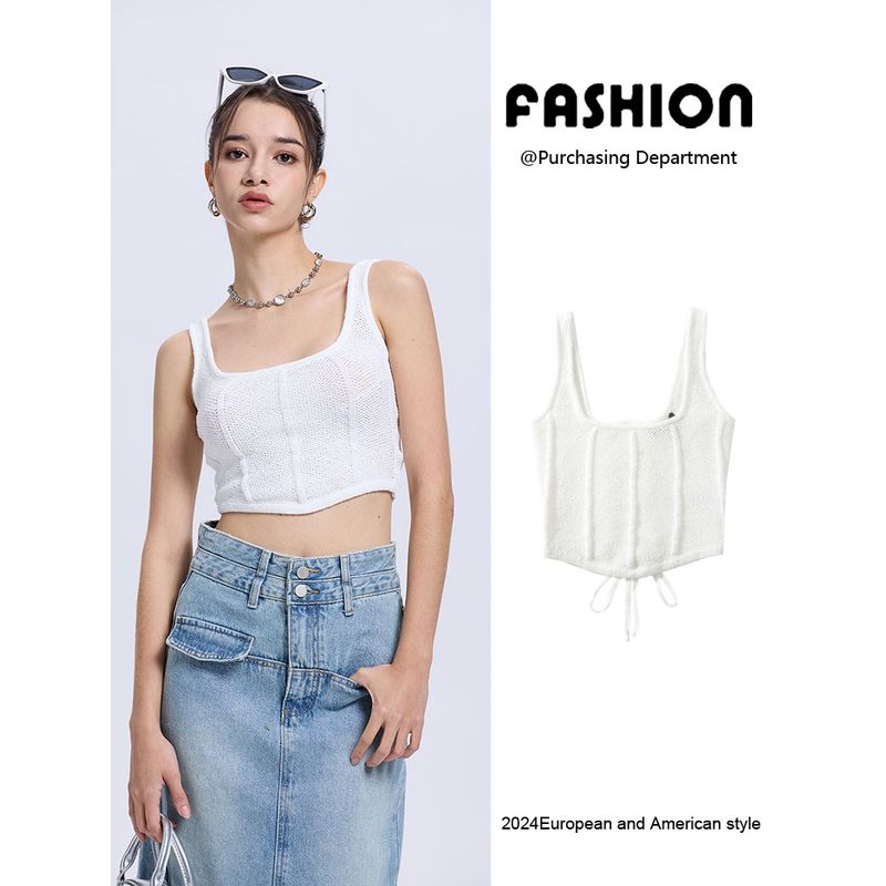 Za2025 Summer New Women clothes Versatile Slimming Sexy Navel Short Knitted Sling Sleeveless Vest Top
