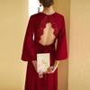 Damen Hochzeits Morgenmantel aus Seide - Langes Braut- und Brautjungfernkleid für Frühling/Herbst in Elegantem Rot