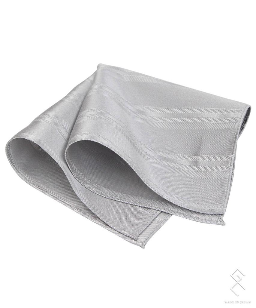 [Gran creer] Necktie and Pocket Square Set, Formal Wear for Weddings, Silk, Made in Japan, Fujiyama Weave, Gran Creer (Stripe x Silver)