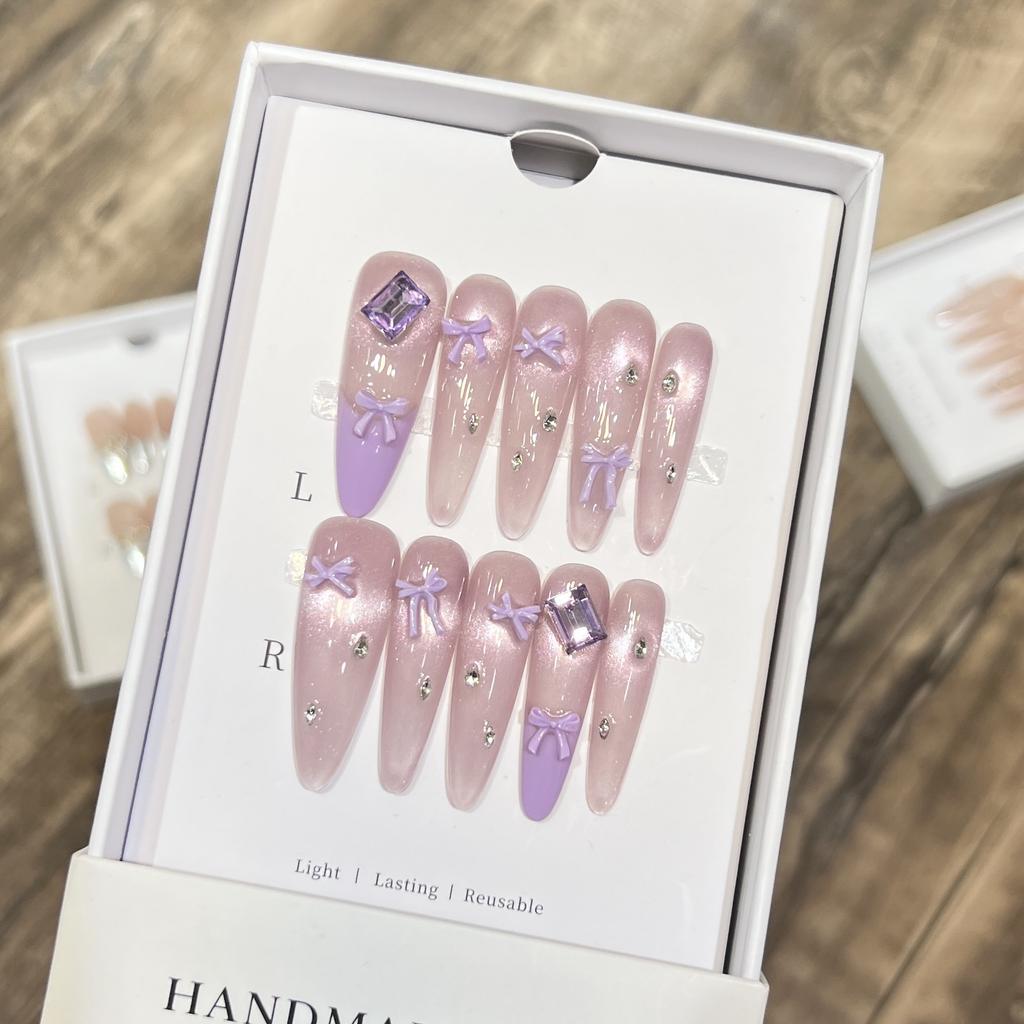 Literary Style Purple French Bow Cat Eye Nail Art Removable Nail Art Sticker Pure Hand-wearing Nail