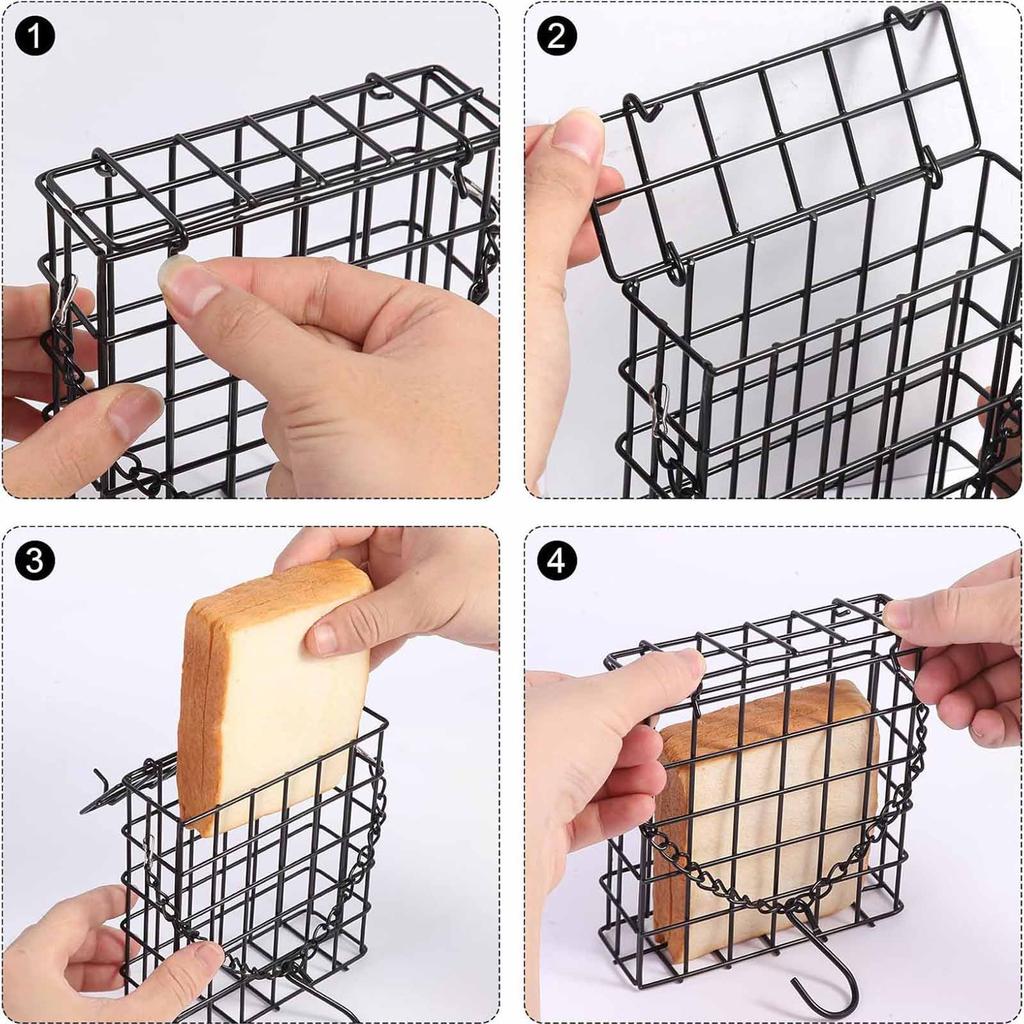 Outdoor Hanging Square Chain Bird Feeder, Wire Mesh Bread & Fruit Feeder, and Small Bird Food Dispenser