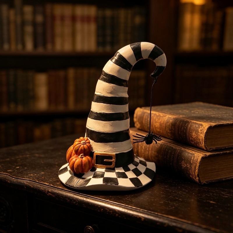 Halloween Witch Hat Outdoor Decor, Resin Pumpkin and Yard Ornament for Garden House