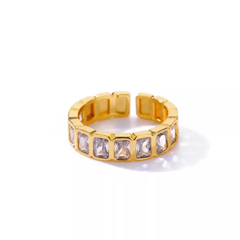 1Pcs Geometric colored zirconia ring, open ring, exaggerated retro finger ring accessory