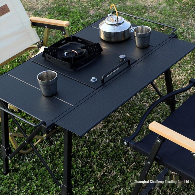 Mobile Egg Roll Multi-Functional Outdoor Aluminum Camping Table with Lifting Extension 