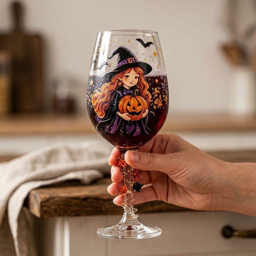 Coppa da Vino Zucca Strega Dipinta a Mano Grande Capacità Vetro Acqua Floreale Acero Decorazione Tavola
