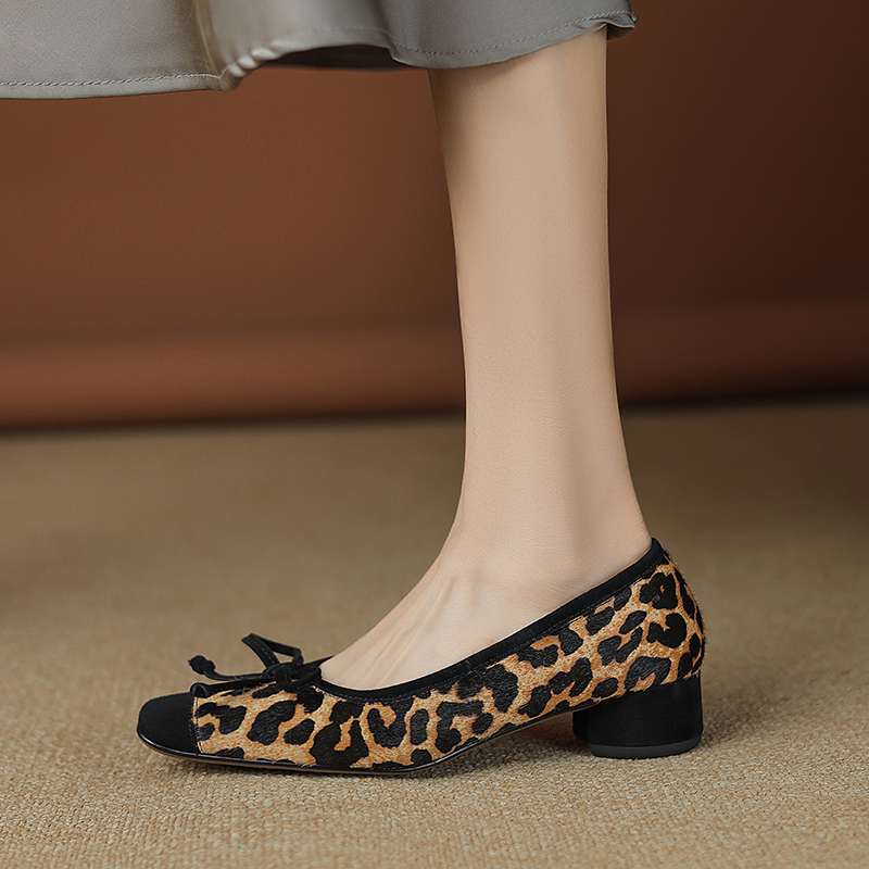 Krazing Pot Horsehair Summer Spring Autumn Med Heels Slip on Women Butterfly-knot European Design Square Toe Shallow Pumps