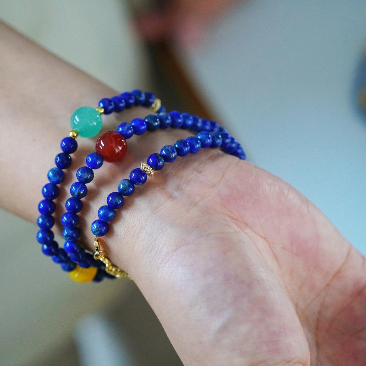 Retro High-End Natural Lapis Lazuli Old Beeswax Multi-Circle Bracelet Bracelet