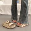 Platform Slippers Women's Summer Wear Retro Versatile Sandals New One-word Drag Boken Beach Sandals