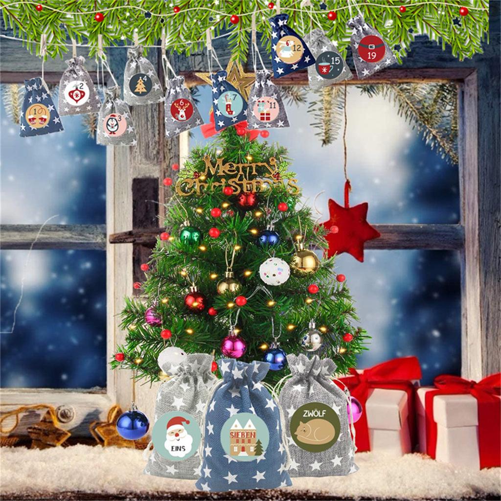 24pcs Digital Christmas Drawstring -Bag Advent Calendar Countdown
