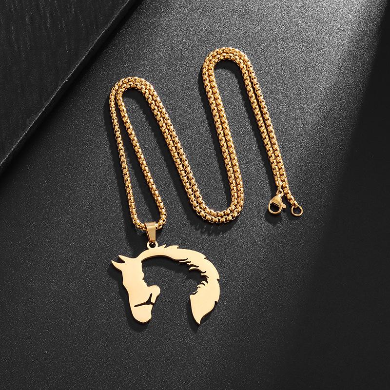 Hollowed Out Horsehead Necklace Men Girl Pendant Hip-Hop Silver Gold Color Stainless Steel Chain Personality Rock Jewelry Gifts