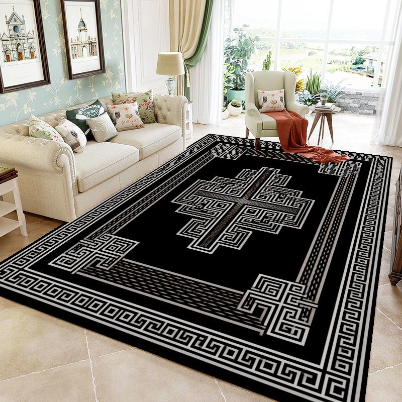 Luxury Black Frame Living Room Carpet Sofa Table Side Large Area Rug European Bedroom Decoration Rugs Hall Study Decor Floor Mat