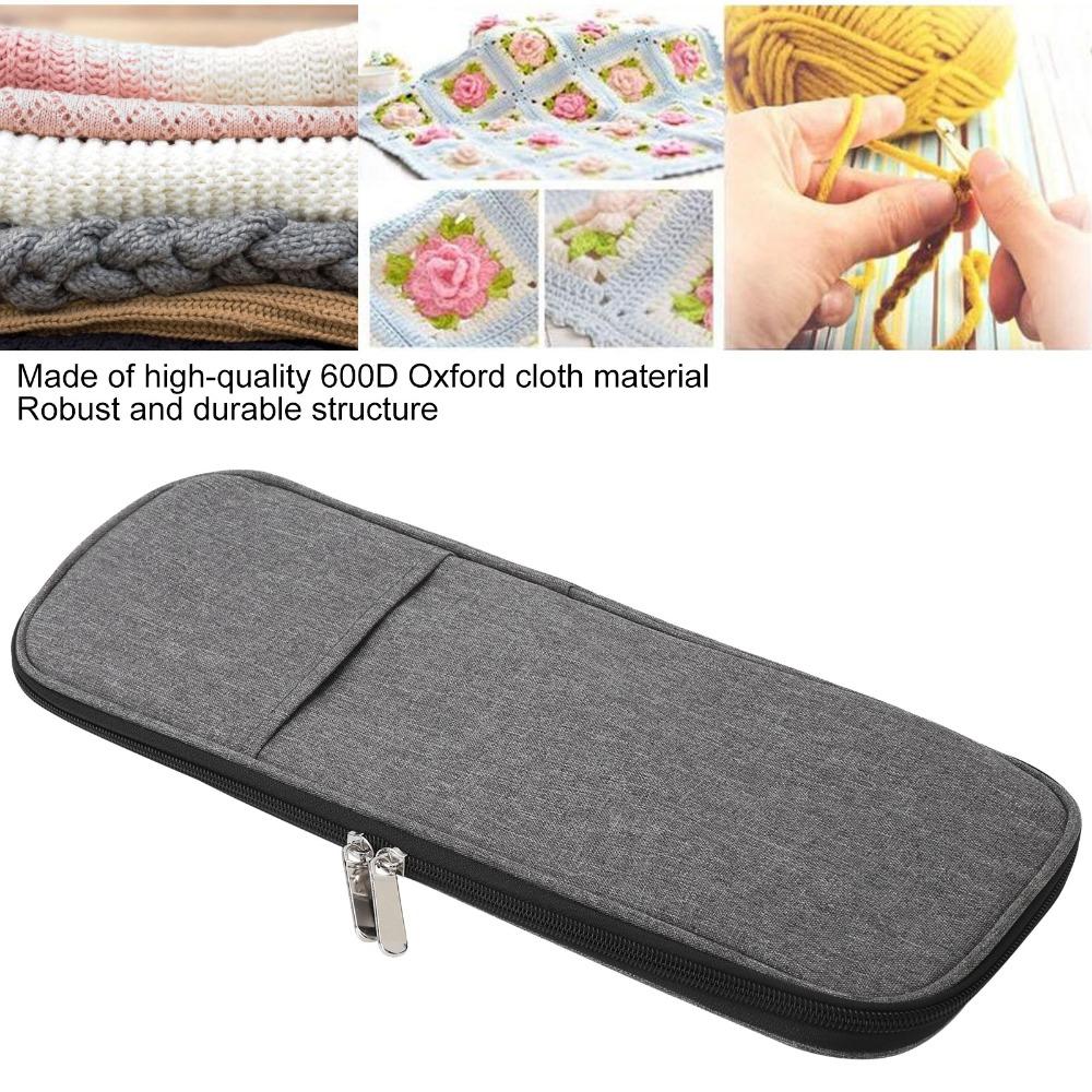 Gray Crochet Storage Bag Zippered Pouch Travel Organizer Bag For Knitting Lovers