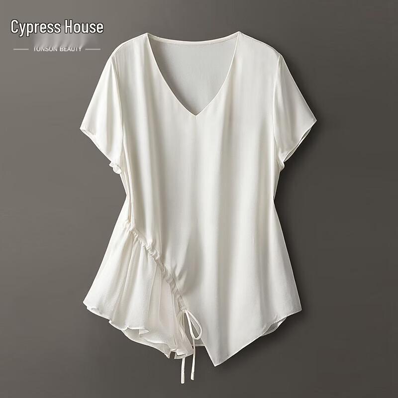 Women s V-Neck Short Sleeve Drawstring Blouse L